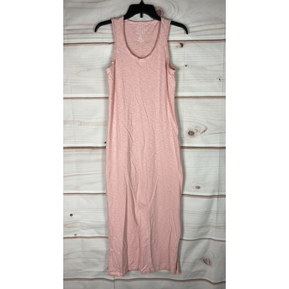 Core Life Dress Womens XS Pink Tank Maxi Sleeveless Scoop Neck Solid Cotton Knit